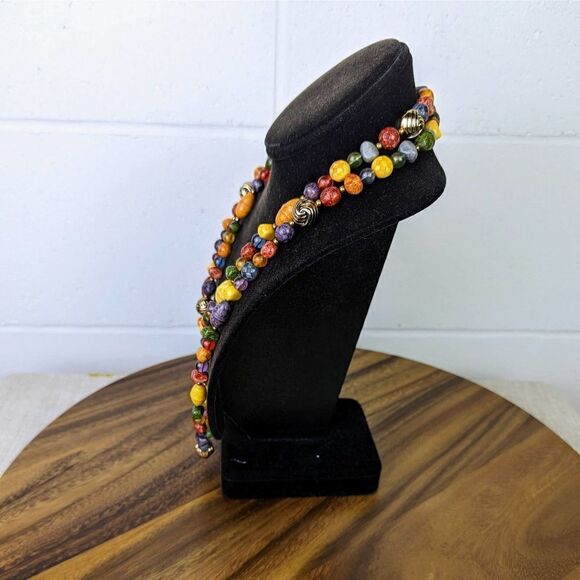 Colorful Long Stone Bead Necklace - Picture 3 of 7
